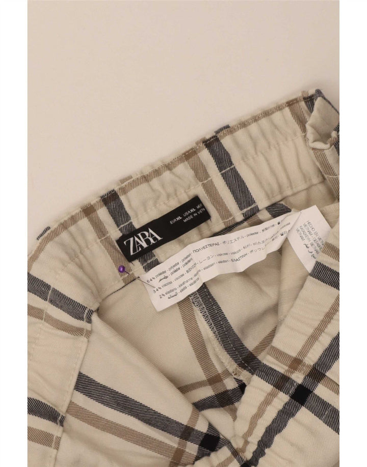 Женские укороченные брюки Zara XL W32 L24, белый полиэстер в клетку