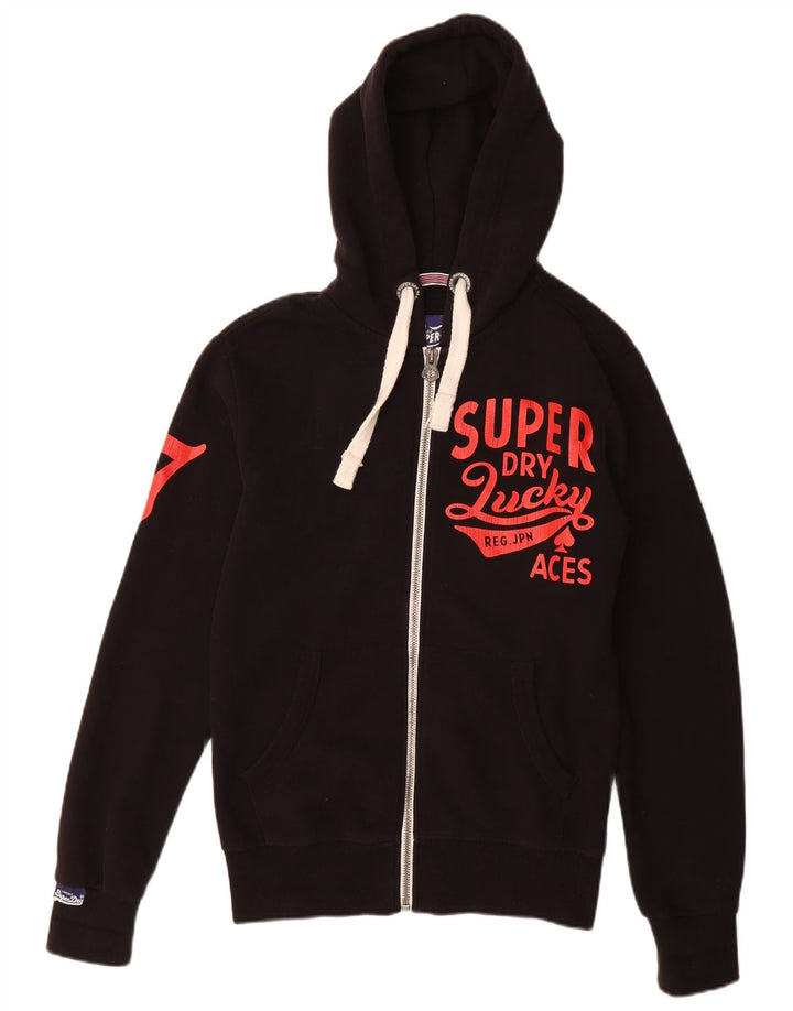 SUPERDRY Мужской свитер с капюшоном и молнией с графическим рисунком, маленький черный хлопковый свитер