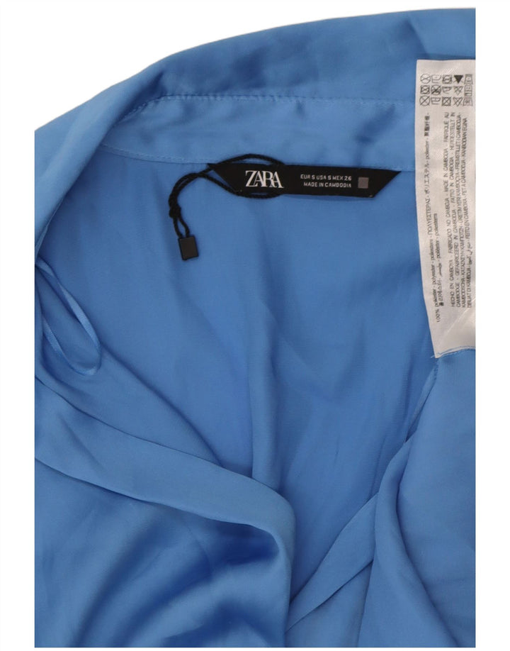 ZARA Womens Oversized Shirt Blouse UK 10 Small Blue Polyester