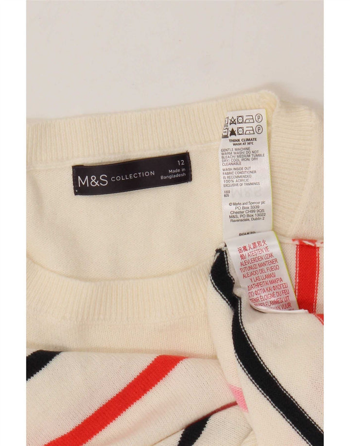 Женский джемпер с круглым вырезом Marks & Spencer UK 12, средний белый в полоску