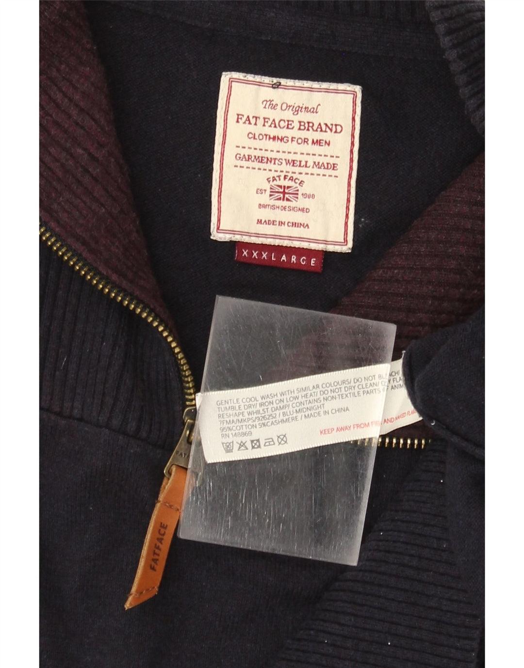 Мужской свитер FAT FACE с воротником на молнии 3XL, темно-синий, хлопок
