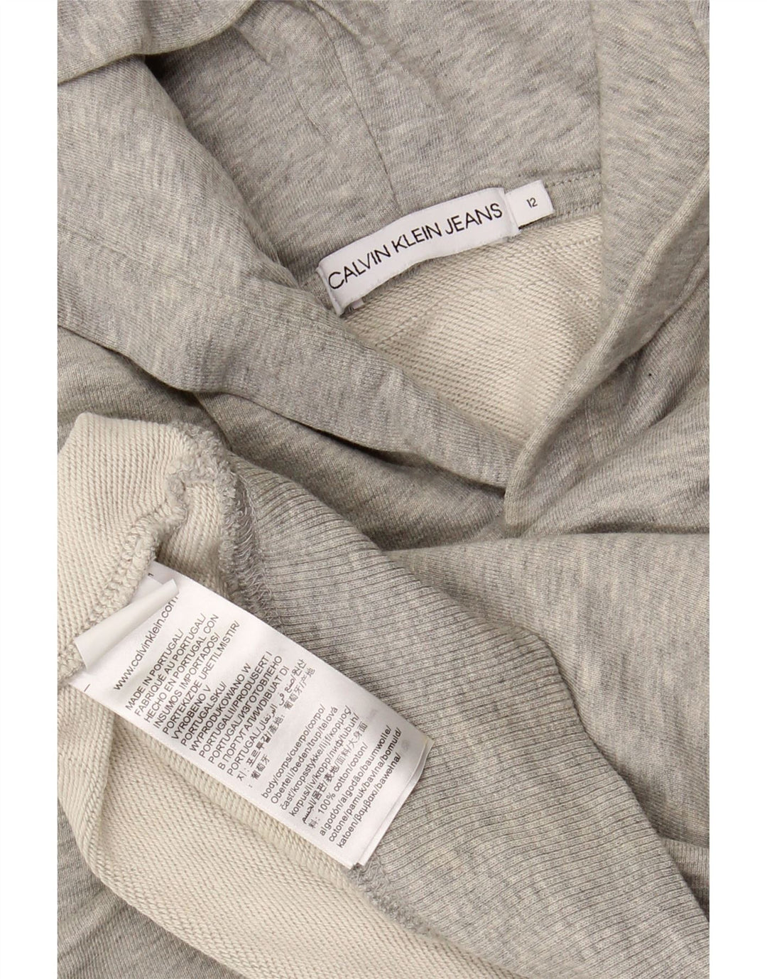 CALVIN KLEIN JEANS Джемпер с капюшоном и рисунком для девочек, 11–12 лет, серый хлопок