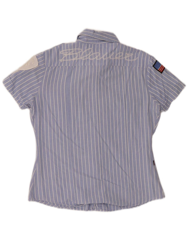 Женская рубашка в стиле милитари Blauer с коротким рукавом UK 14, большая синяя хлопковая полоска