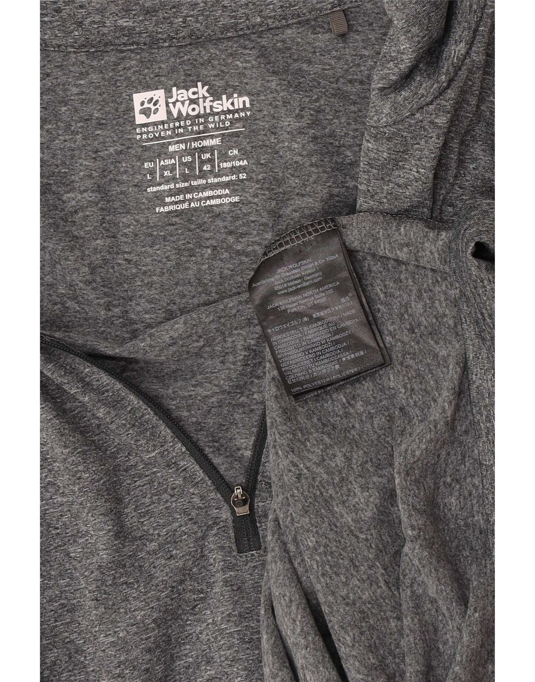 Мужской пуловер с воротником на молнии Jack Wolfskin, британский спортивный костюм 42, большой серый