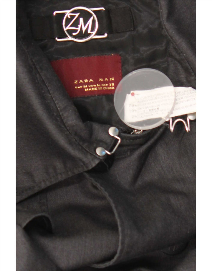 Мужская двубортная куртка-бомбер Zara UK 38, полиэстер среднего серого цвета