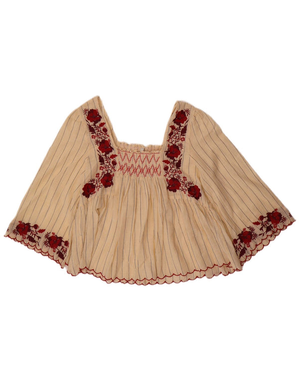 Женская блузка с рукавом 3/4 Zara UK 14, большой размер, бежевый хлопок с цветочным принтом