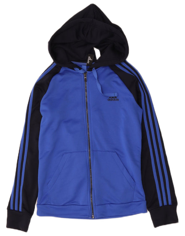 Женский свитер с капюшоном на молнии Adidas UK 12/14, средний синий, полиэстер с цветными блоками