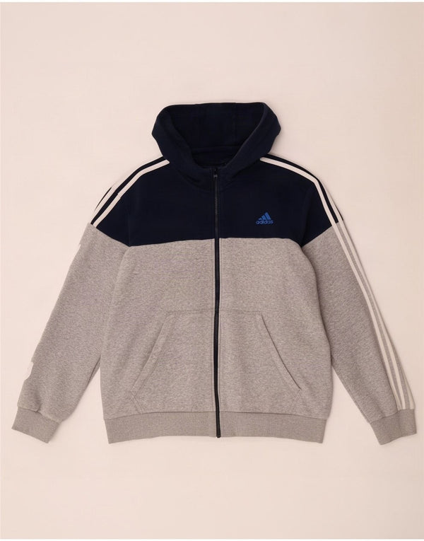 Adidas Мужской свитер с капюшоном и молнией с графическим рисунком XL Серый хлопок с цветными блоками