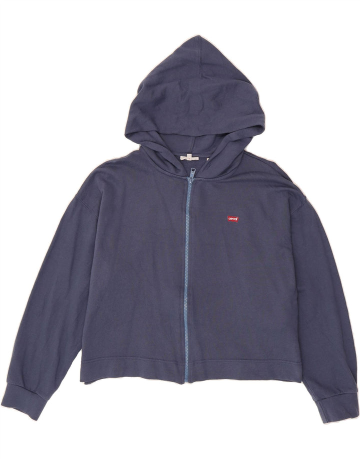 LEVI'S Womens Oversized Crop Zip Hoodie Sweater UK 14 Medium Navy Blue Vintage Levi's and Second-Hand Levi's from Messina Hembry 