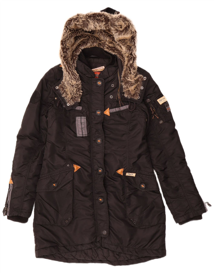 KHUJO Женское стеганое пальто с капюшоном UK 14 Средний черный полиэстер