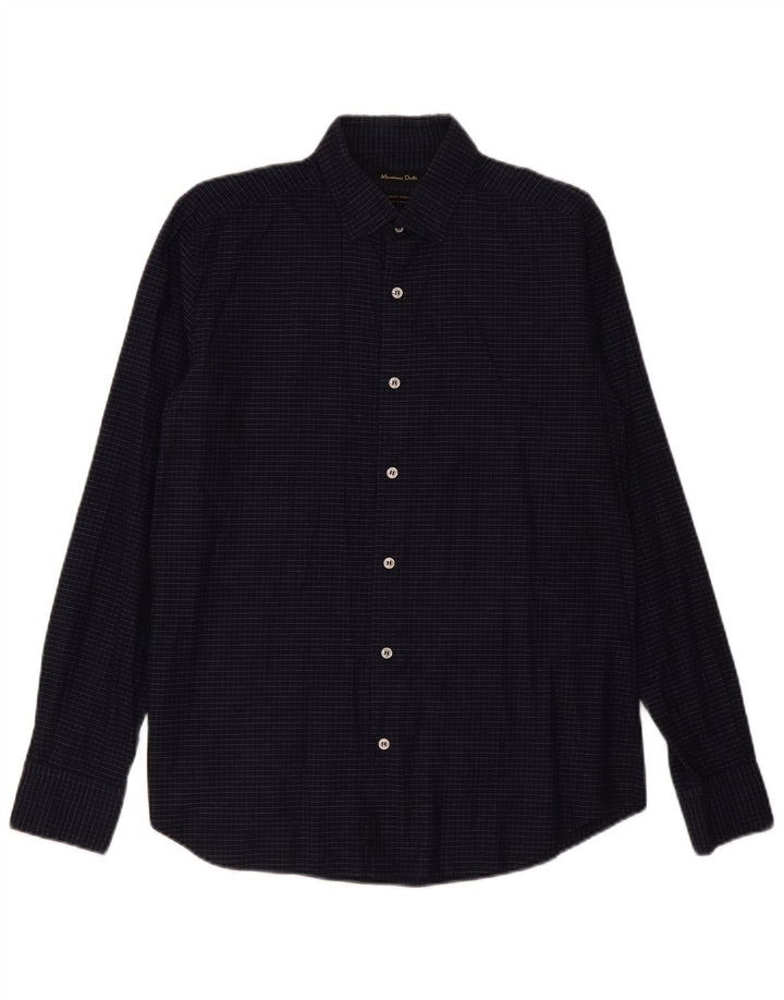 MASSIMO DUTTI Mens Shirt Medium Navy Blue Check