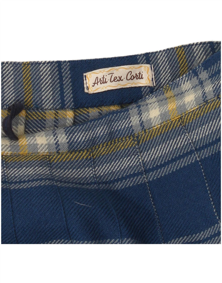 ВИНТАЖНАЯ женская плиссированная юбка-трапеция с высокой талией W26, маленькая синяя клетка