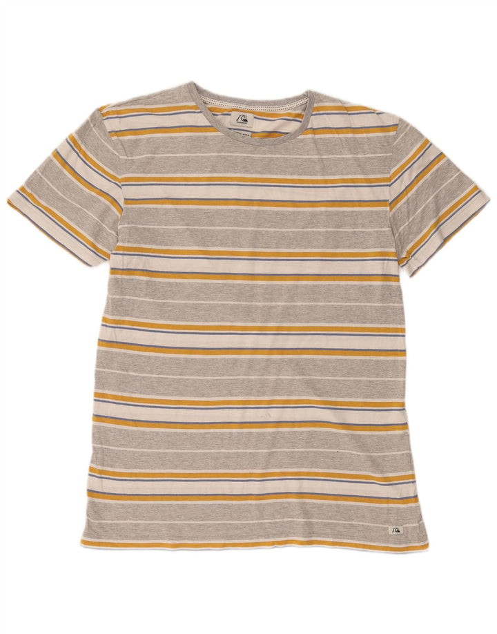 Quiksilver Мужская футболка из хлопка среднего серого цвета в полоску