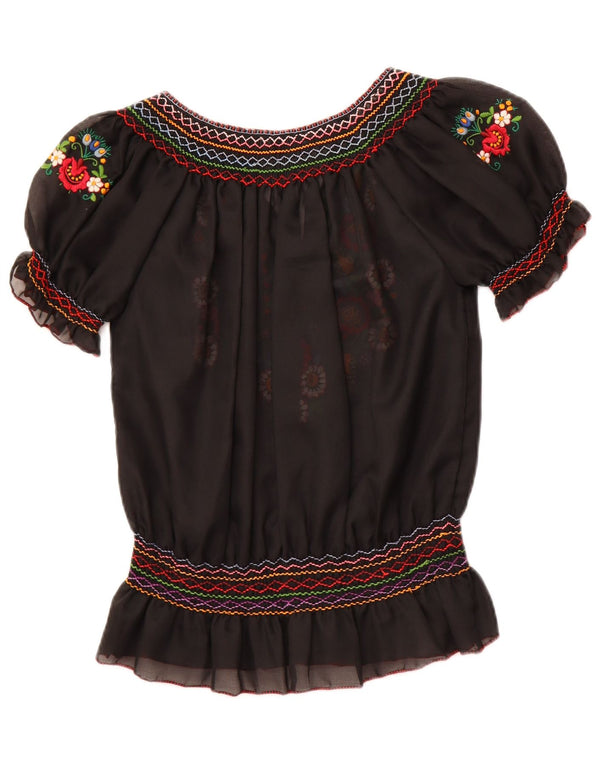 ВИНТАЖНАЯ женская прозрачная блузка-топ UK 16, большой черный цветочный принт