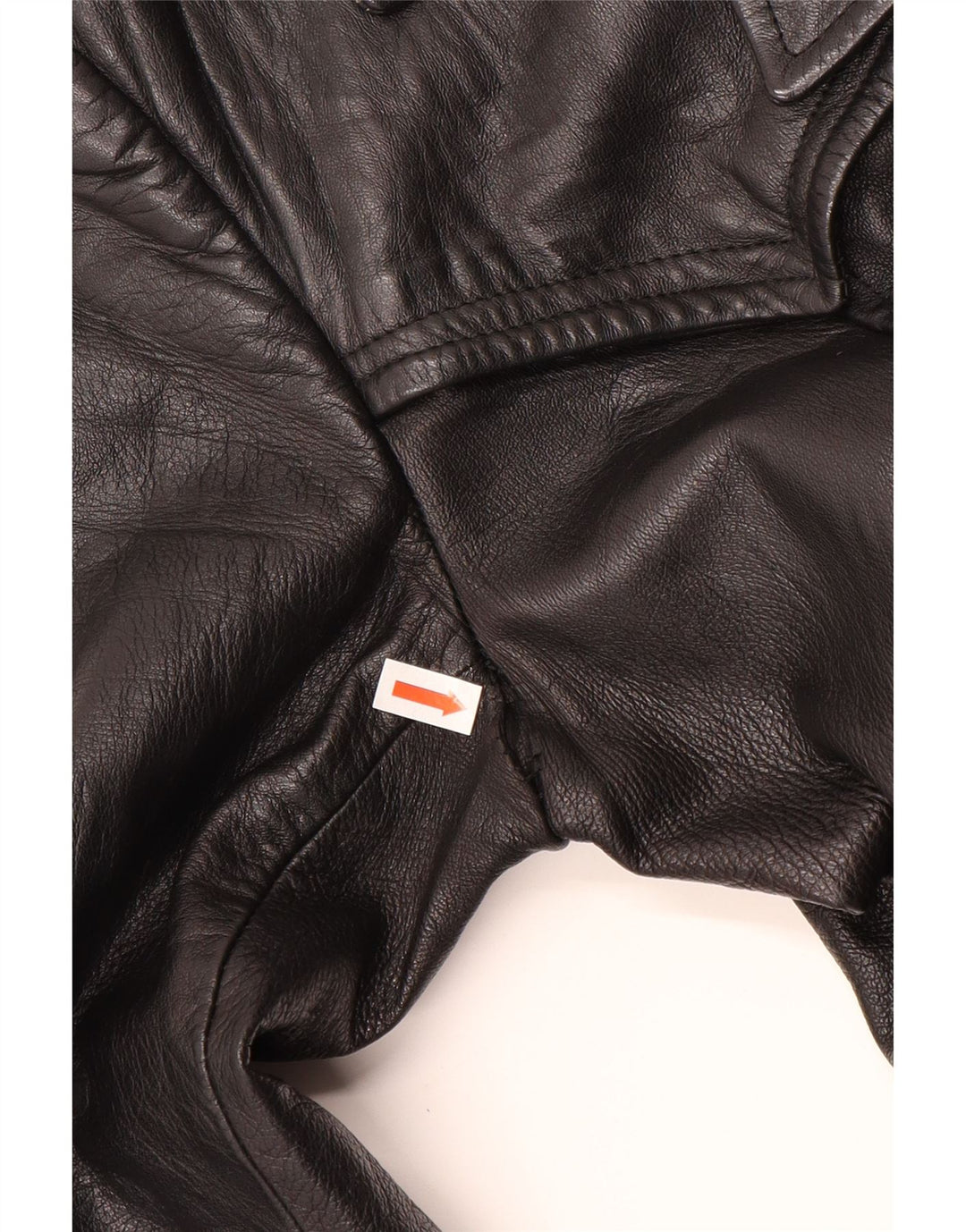 ВИНТАЖНОЕ Женское Кожаное Пальто UK 12 Среднее Черное Кожаное