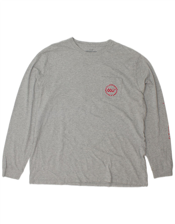 VINEYARD VINES Мужской топ с рисунком, длинный рукав, серый хлопок, размер XL