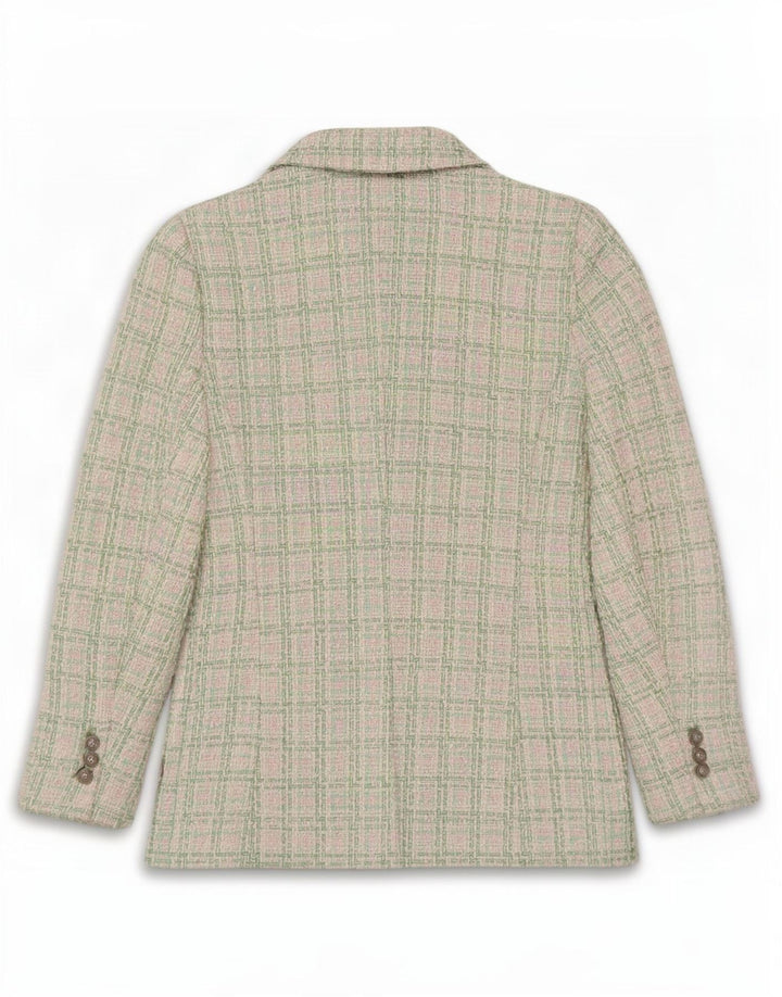 Женский двубортный пиджак Zara UK 12, средний зеленый в клетку