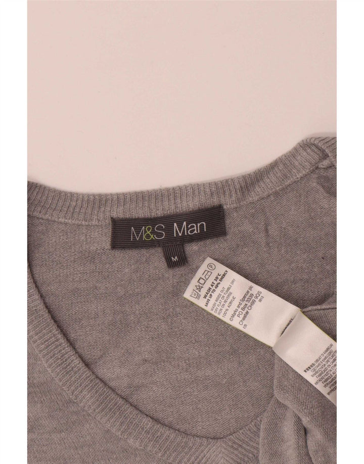 Мужской джемпер с v-образным вырезом Marks & Spencer, средний серый акрил