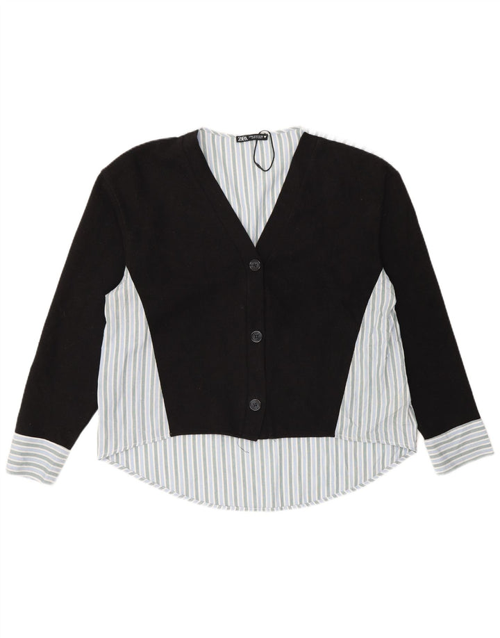Женская блузка-рубашка Zara UK 14, хлопок в черную полоску среднего размера