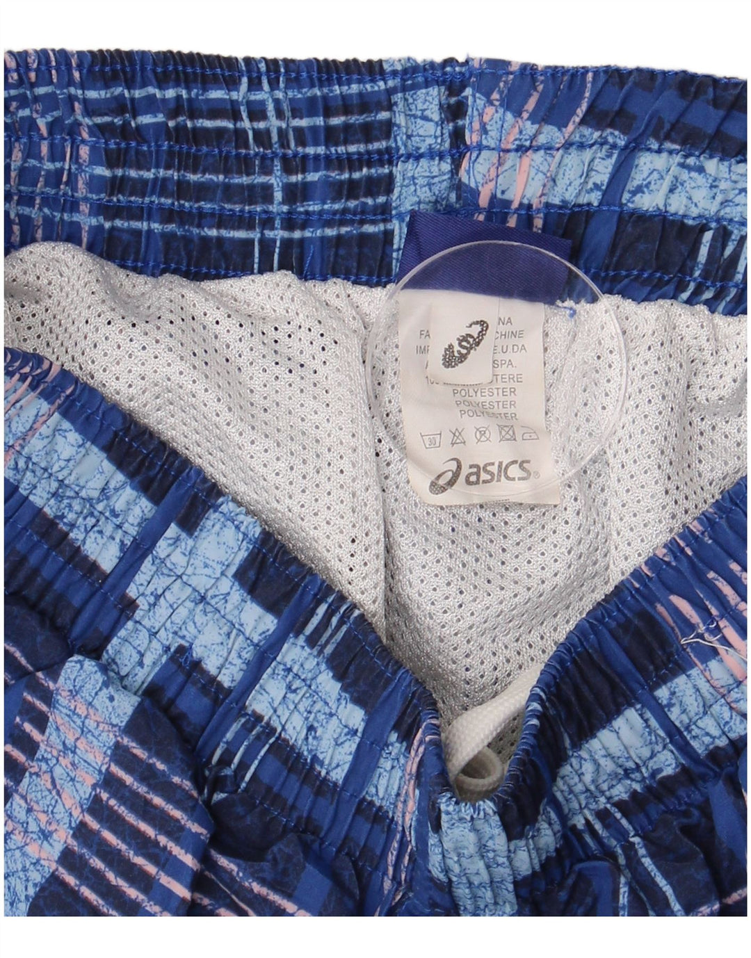 Мужские шорты для плавания ASICS, маленькие синие, полиэстер в клетку