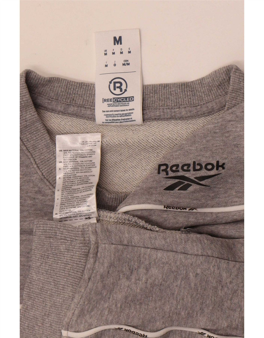 Мужской свитер Reebok, хлопковый джемпер среднего серого цвета
