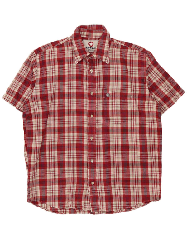 MURPHY & NYE Mens Short Sleeve Shirt Large Red Check Cotton