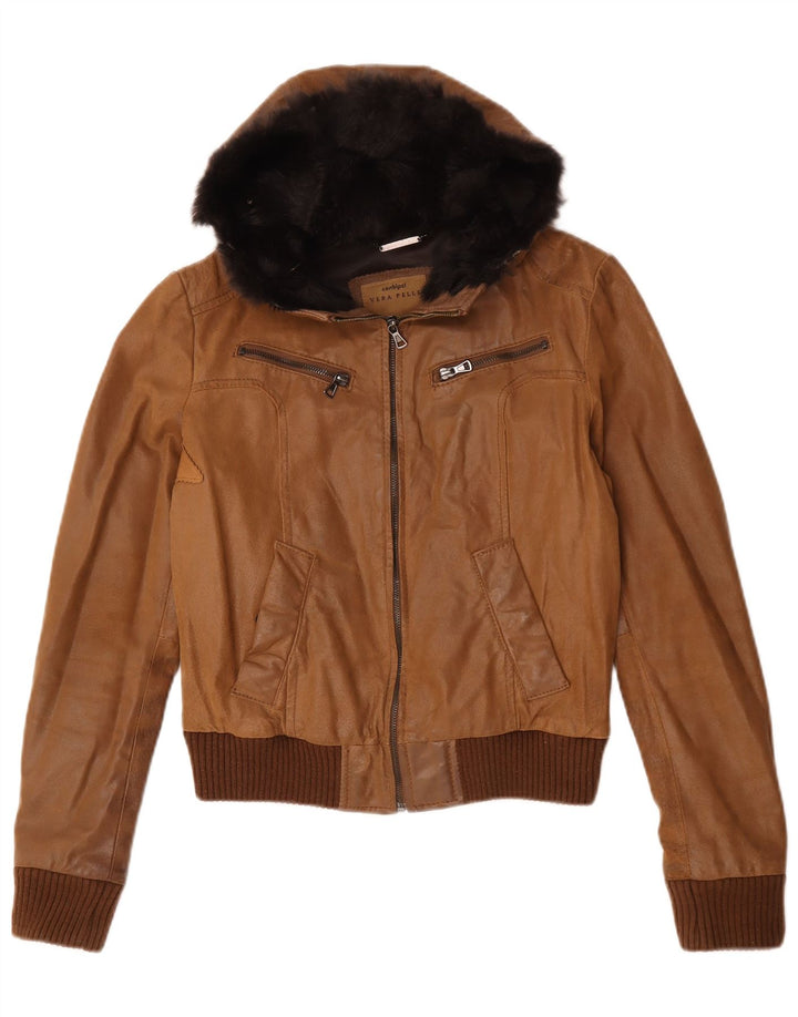 Conbipel Женская кожаная куртка с капюшоном IT 42 Medium Brown Leather