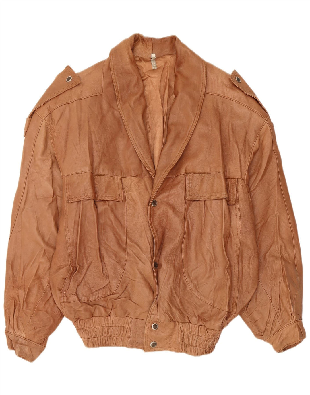 Мужская кожаная куртка в стиле милитари VINTAGE UK 44 2XL коричневая кожа