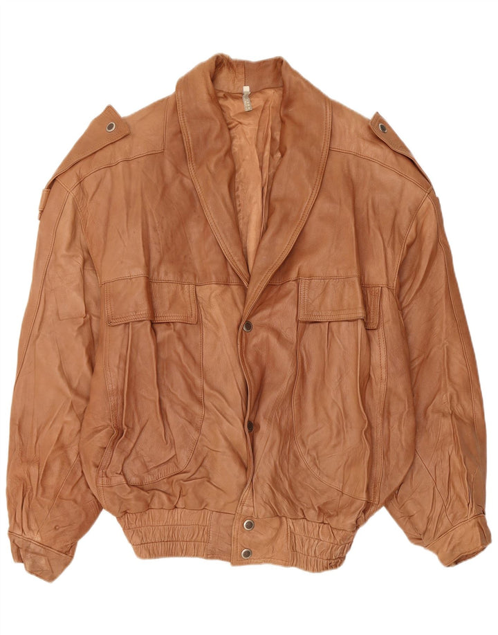 Мужская кожаная куртка в стиле милитари VINTAGE UK 44 2XL коричневая кожа