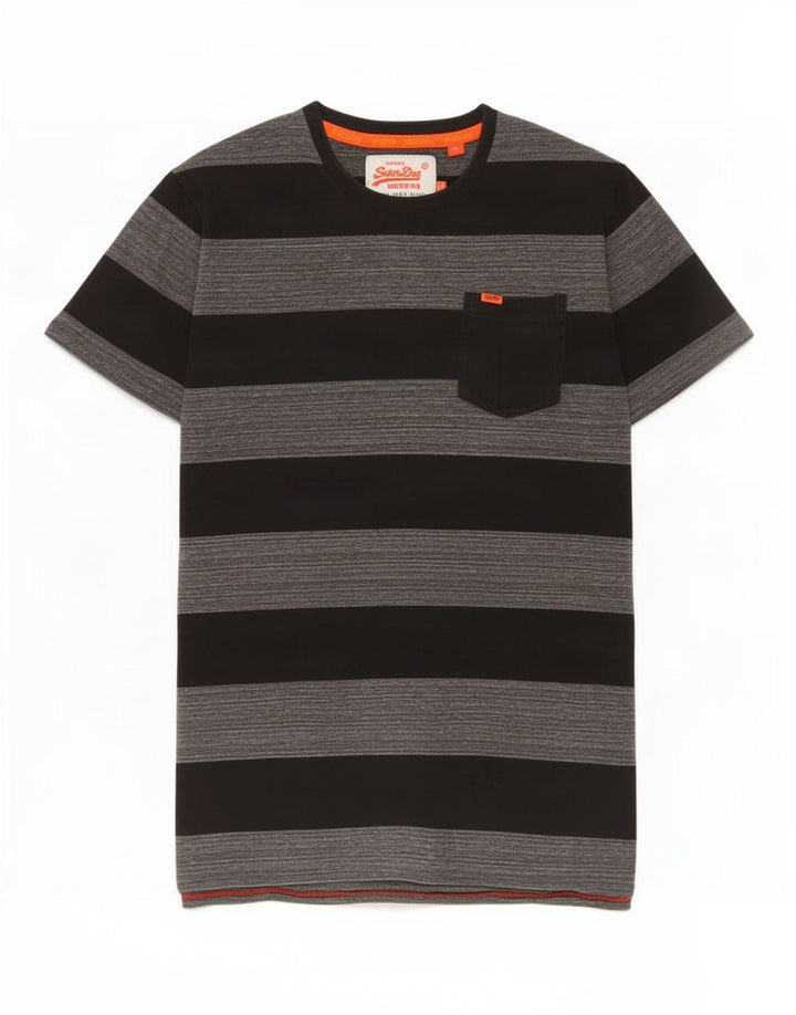 Superdry Мужская футболка из хлопка среднего серого цвета в полоску