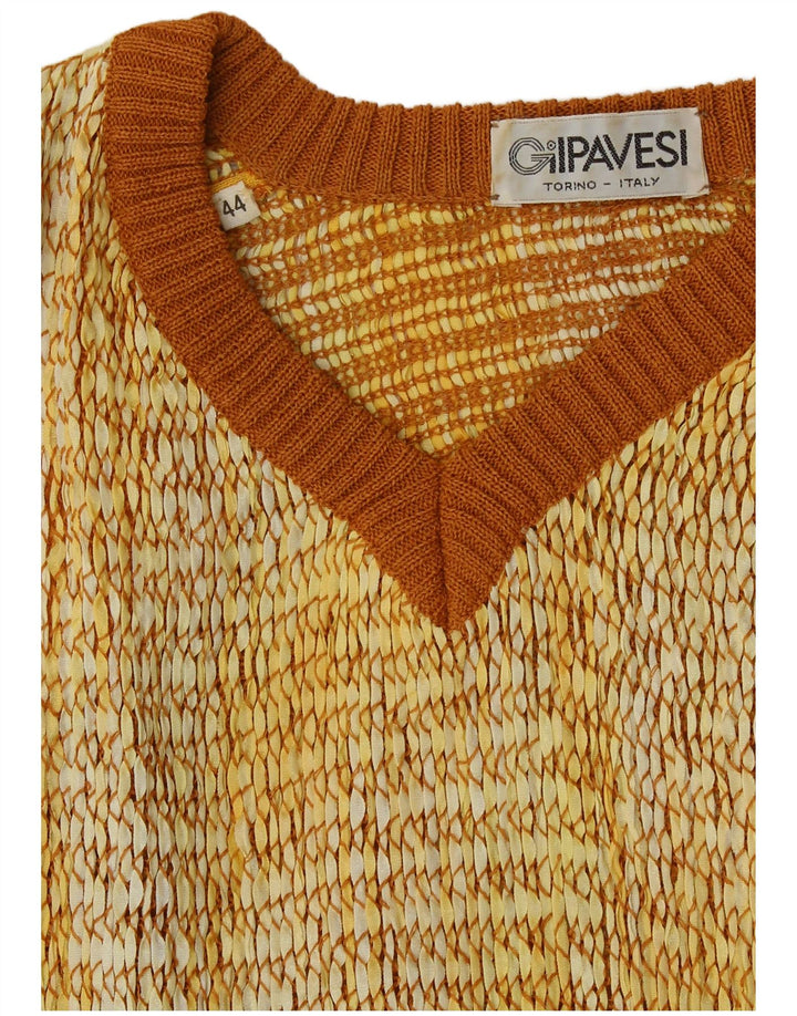 Винтажный женский джемпер с короткими рукавами и v-образным вырезом IT 44, средний желтый цвет