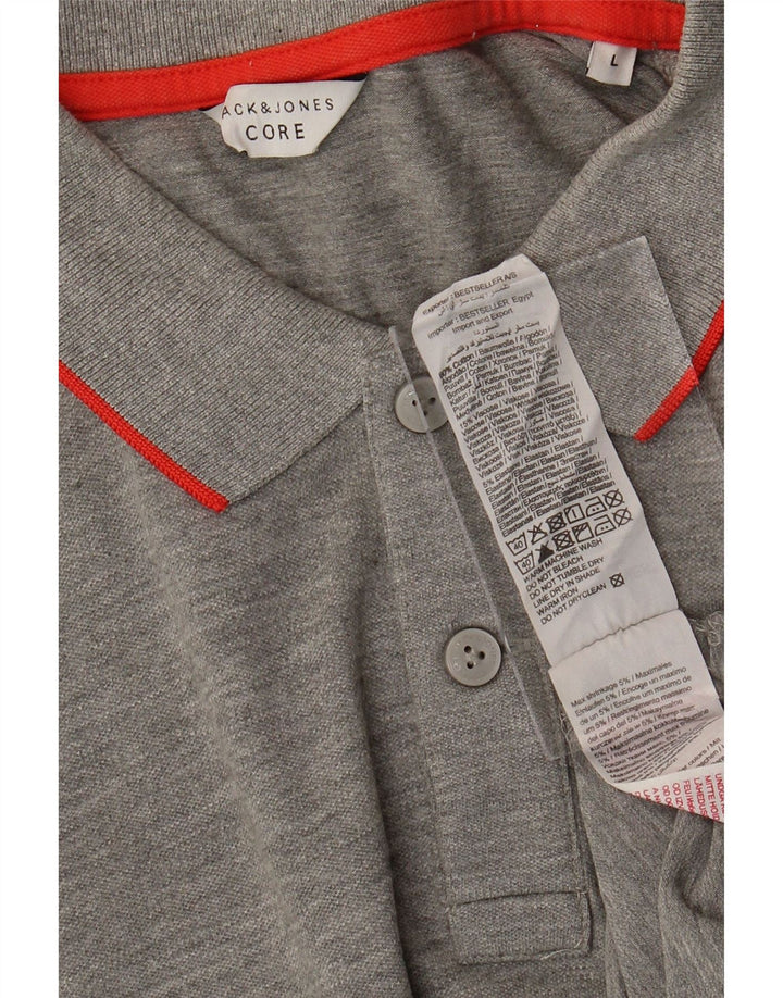 JACK & JONES Mens Polo Shirt Large Grey Cotton