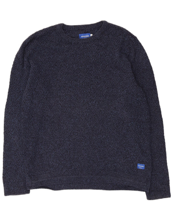 Мужской джемпер с круглым вырезом Jack & Jones XL, темно-синий хлопковый крапчатый свитер