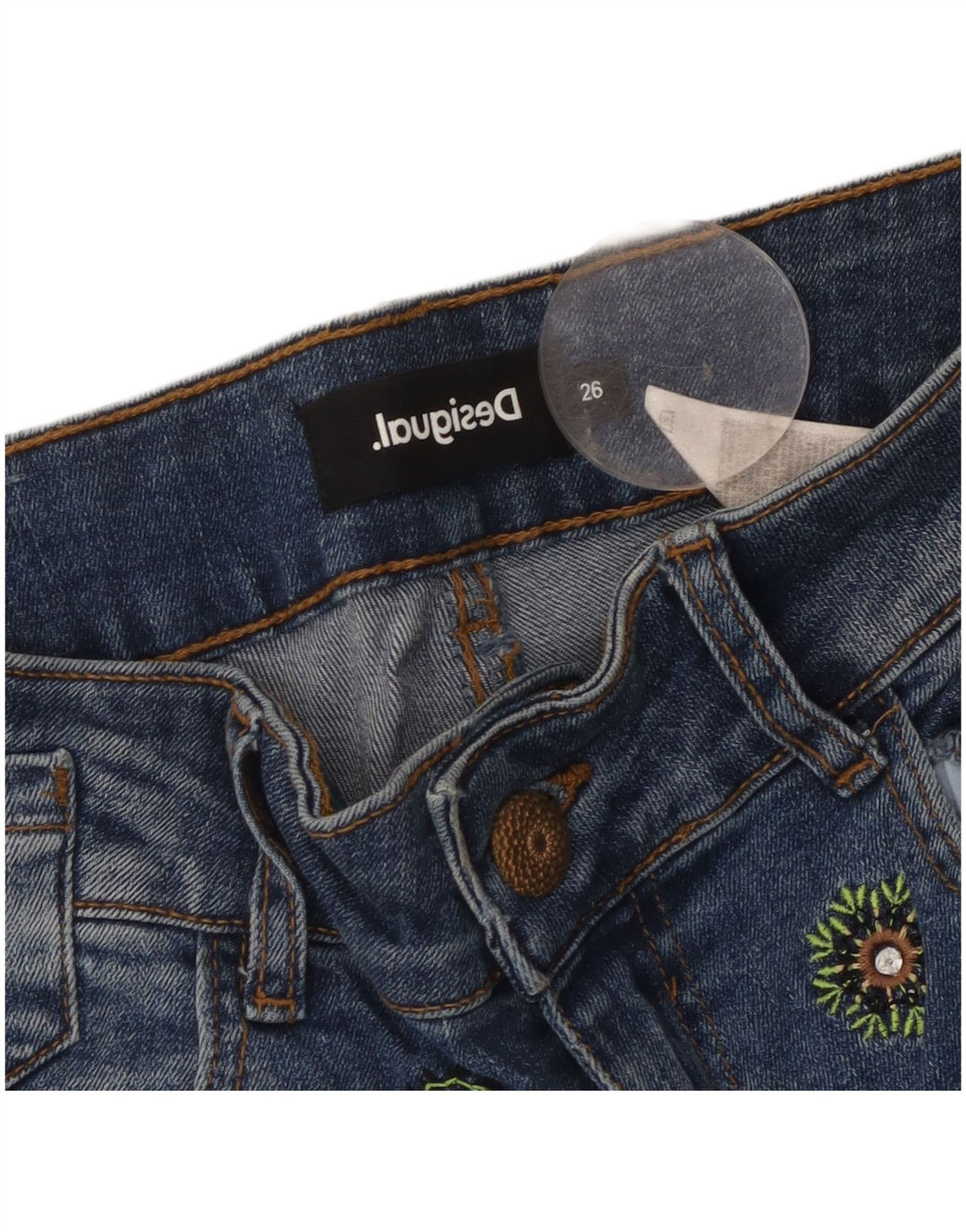 Женские джинсовые шорты Desigual W26, маленькие синие, хлопковые с цветочным принтом