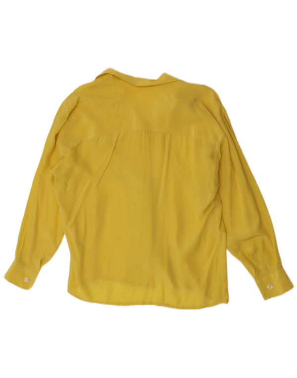 Винтажная женская блузка-рубашка UK 16, большая желтая шелковая блузка