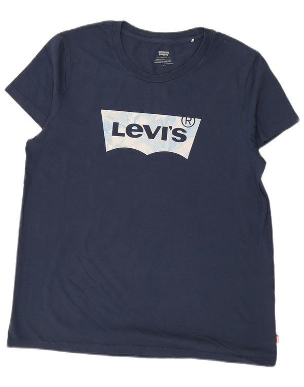 Женская футболка с рисунком LEVI'S Top UK 16, большой размер, темно-синий, хлопок