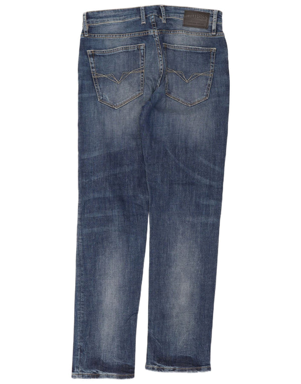 Мужские потертые узкие прямые джинсы Guess W33 L32 синие