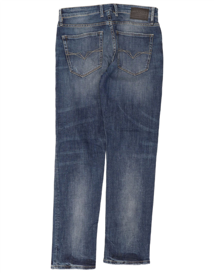 Мужские потертые узкие прямые джинсы Guess W33 L32 синие