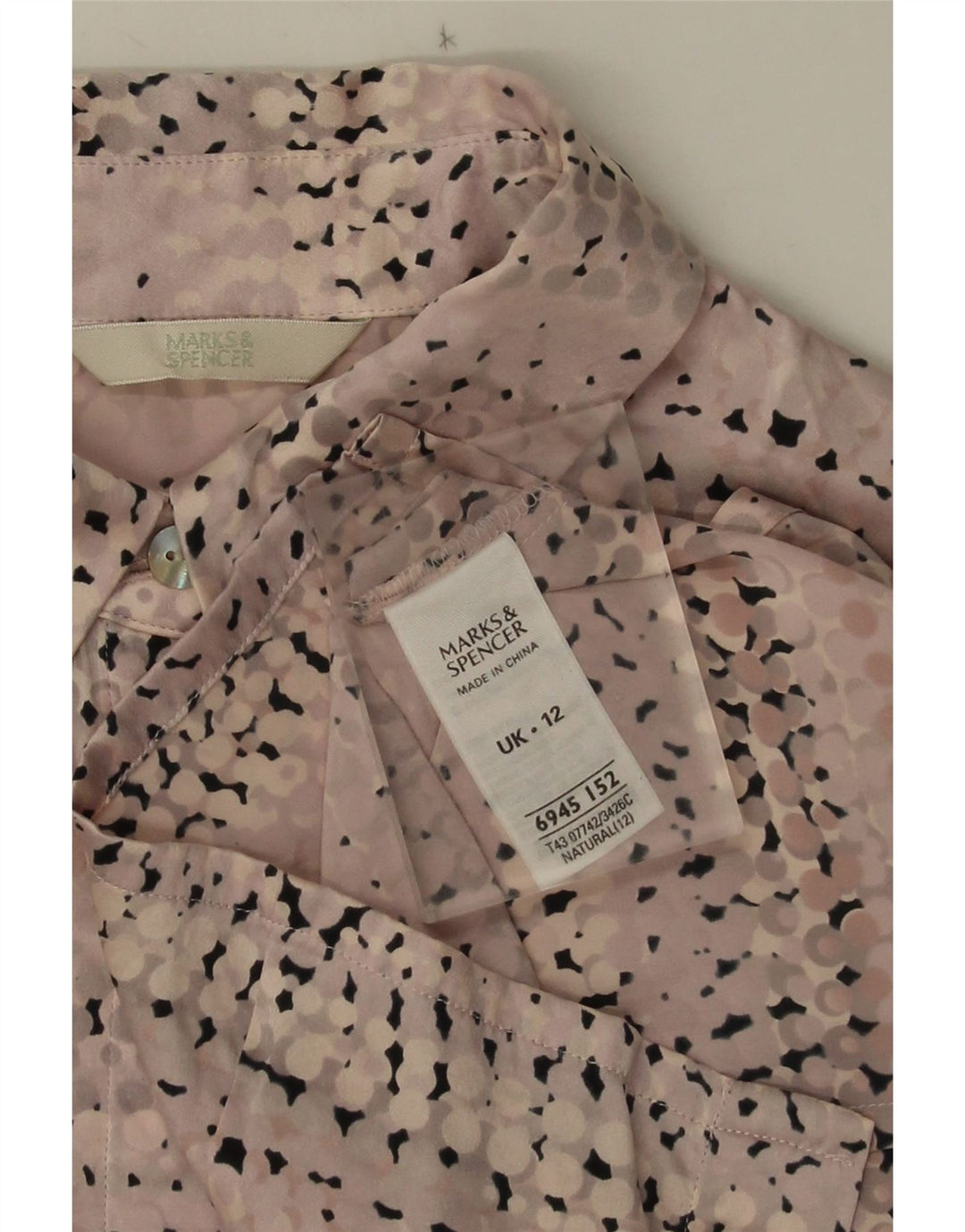 Женская блузка-рубашка Marks & Spencer UK 12, средний розовый в пятнистый шелк