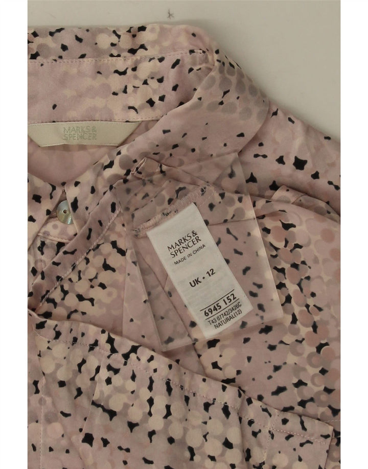 Женская блузка-рубашка Marks & Spencer UK 12, средний розовый в пятнистый шелк