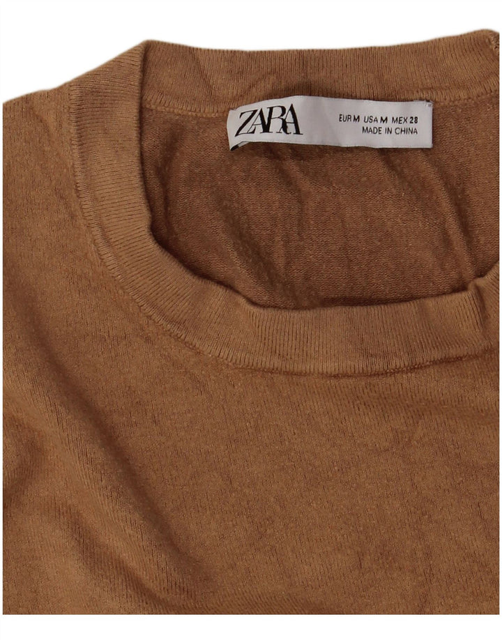 Женский джемпер с круглым вырезом Zara UK 12, средний коричневый цвет