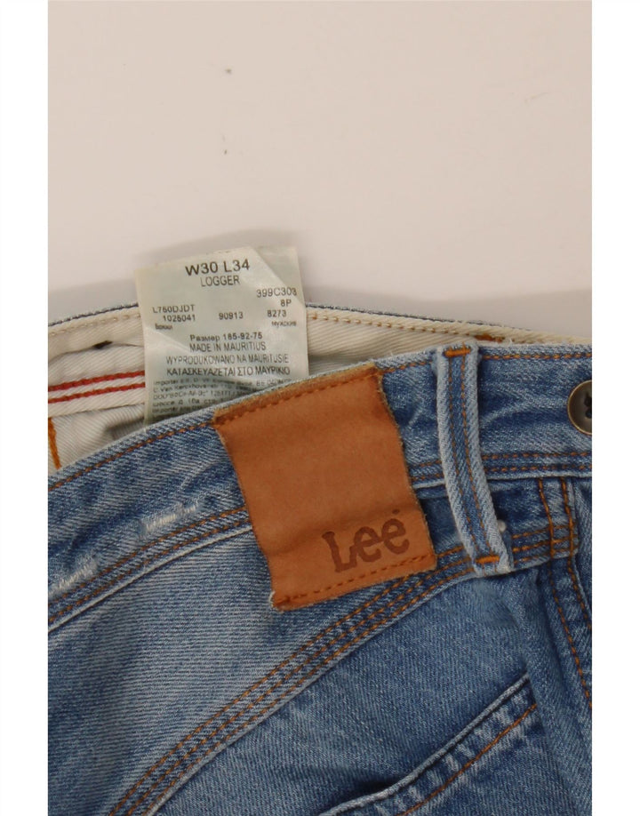 LEE Mens Logger Distressed Straight Jeans W30 L34 Blue Cotton