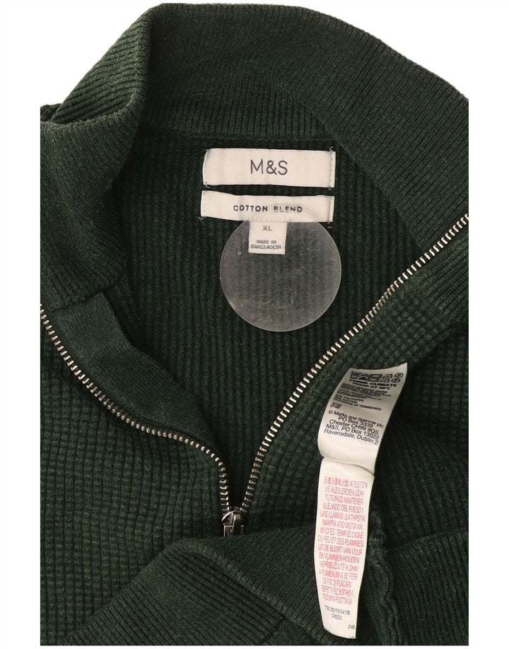 Мужской джемпер с воротником на молнии Marks & Spencer XL, зеленый хлопок