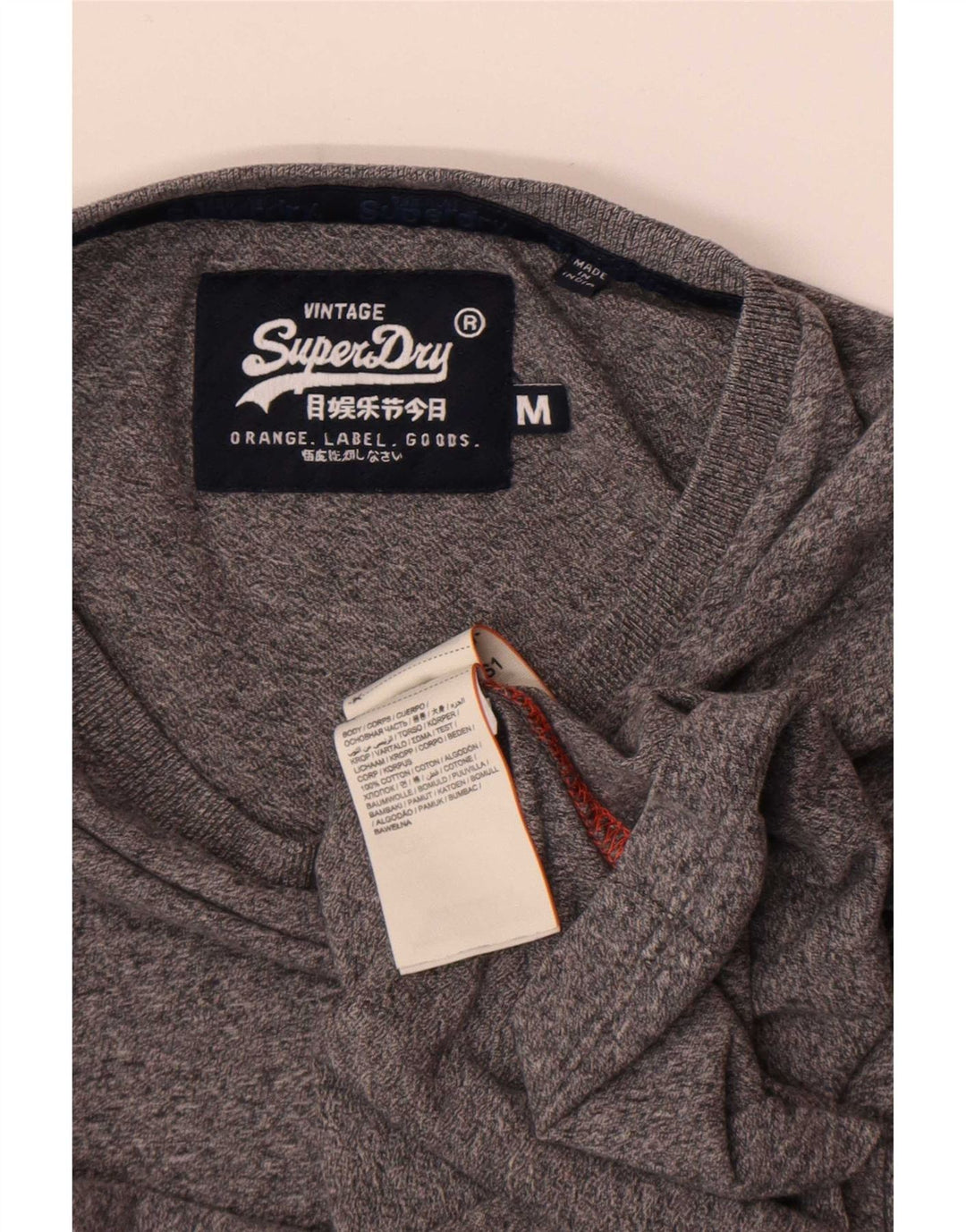 Мужской топ Superdry из хлопка с длинными рукавами среднего серого цвета в крапинку