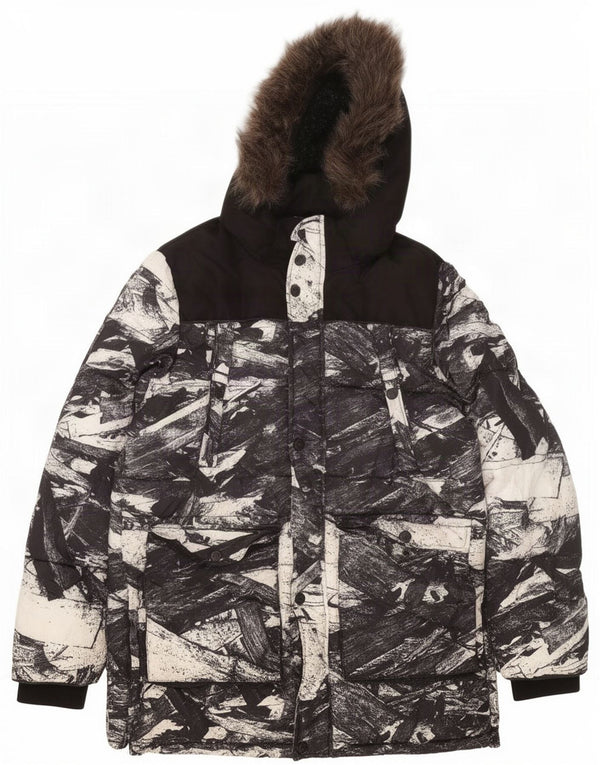 Мужская лыжная куртка Superdry с капюшоном UK 42 XL, черная, полиэстер с цветными блоками