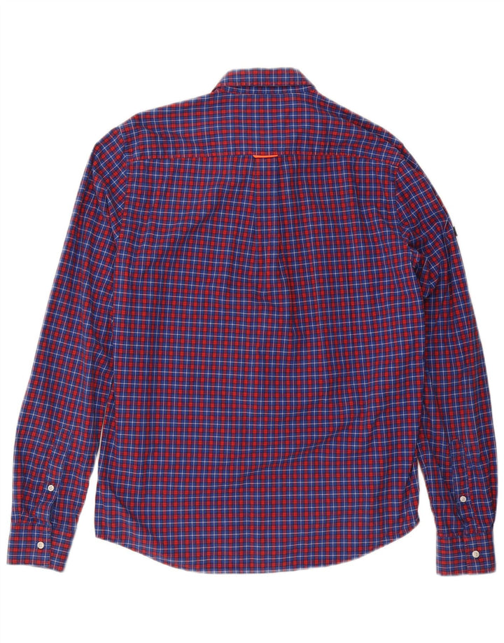 SUPERDRY Мужская рубашка из хлопка среднего синего цвета в клетку