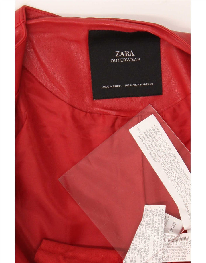 Женская укороченная куртка из искусственной кожи Zara UK 12, средний красный полиэстер