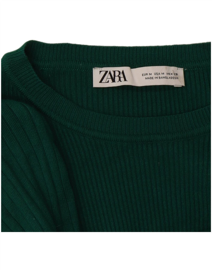 Женский укороченный топ Zara с длинным рукавом UK 12, средний зеленый вискоза