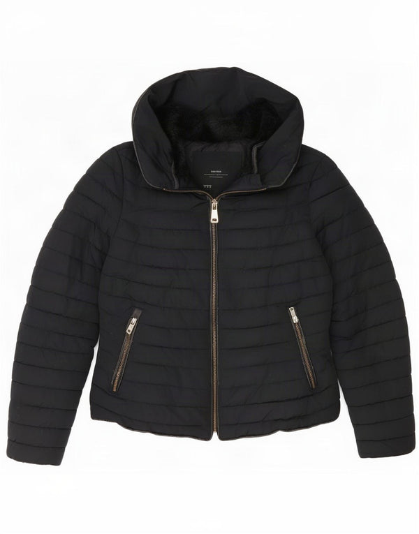Женская укороченная стеганая куртка с капюшоном Zara UK 10, маленькая черная