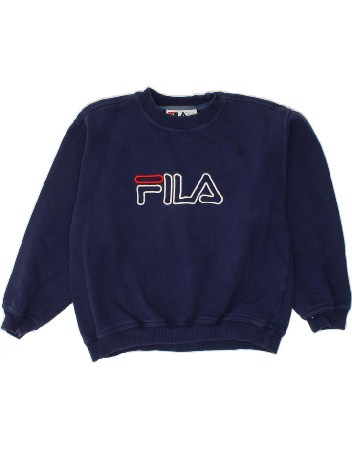 FILA Boys Graphic Sweatshirt Jumper 10-11 Years  Navy Blue Cotton Vintage Fila and Second-Hand Fila from Messina Hembry 